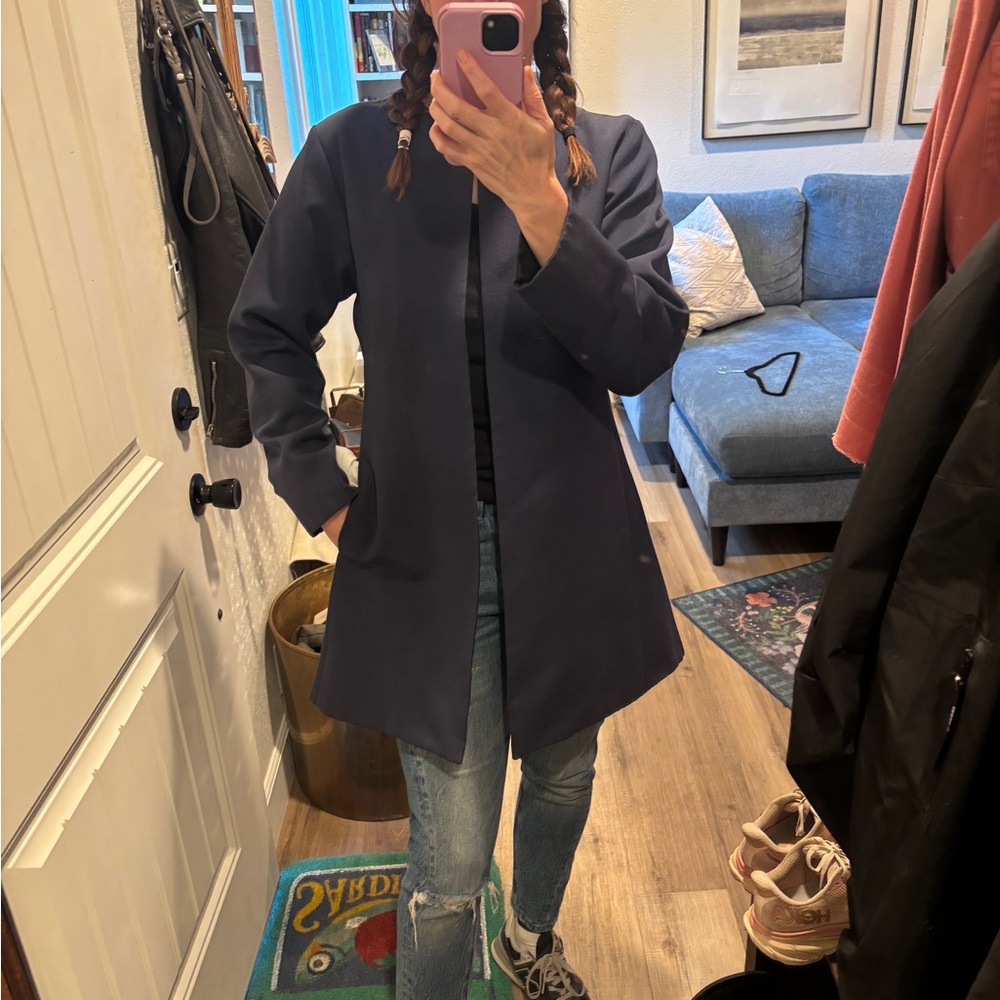 Yves Saint Laurent Navy Minimal Collar Trench Coat
